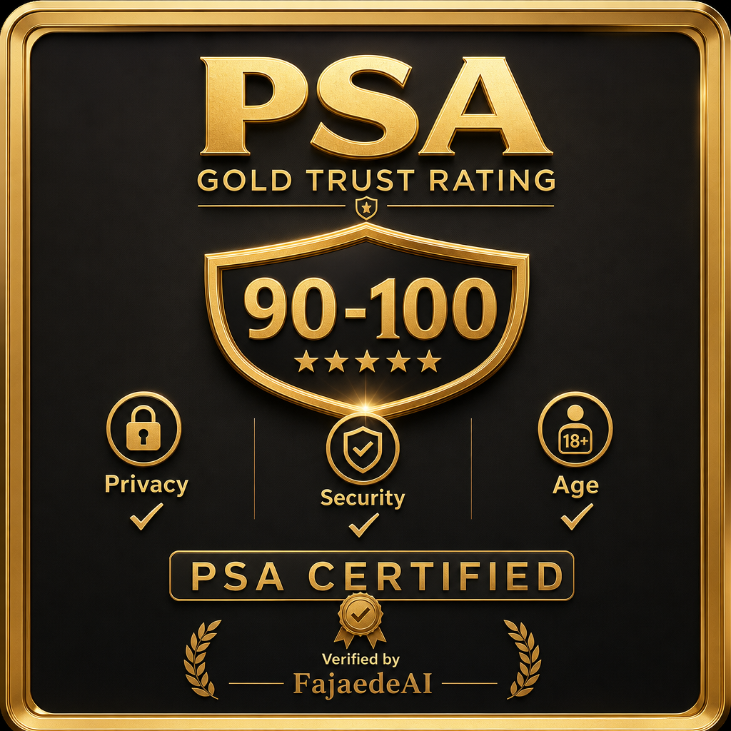 PSA GOLD TRUST RATING 90-100 Privacy ✓ Security ✓ Age ✓ PSA CERTIFIED Verified by FajaedeAI